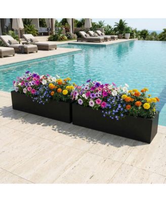 Modern Rectangular Metal Outdoor Planter Box for Patio Poolside and Backyard Landscaping