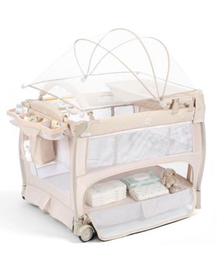 4-in-1 Portable Baby Playard with Bassinet and Mosquito Net, Bedside Sleeper and Changing Table