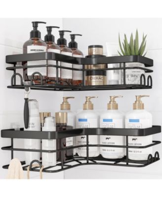 2 Pack Corner Shower Caddy Adhesive Organizer Rustproof Shelf Hook Bathroom Hardware