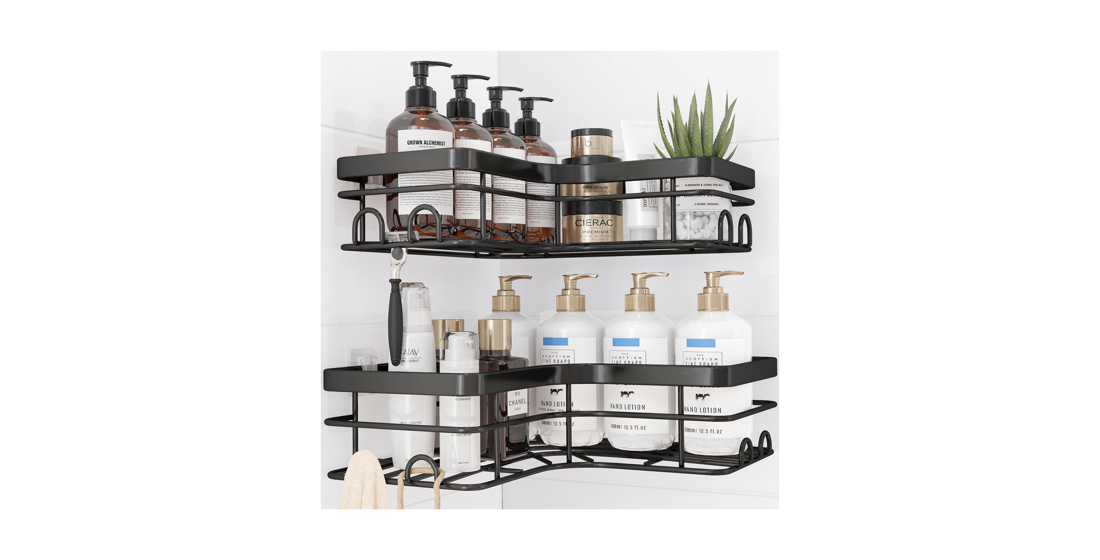 Cyqbd 2 Pack Corner Shower Caddy Adhesive Organizer Rustproof Shelf Hook Bathroom Hardware