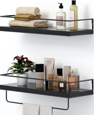 Floating Shelves Wall Mounted With Towel Rack Storage Set Of 2 Bathroom Hardware