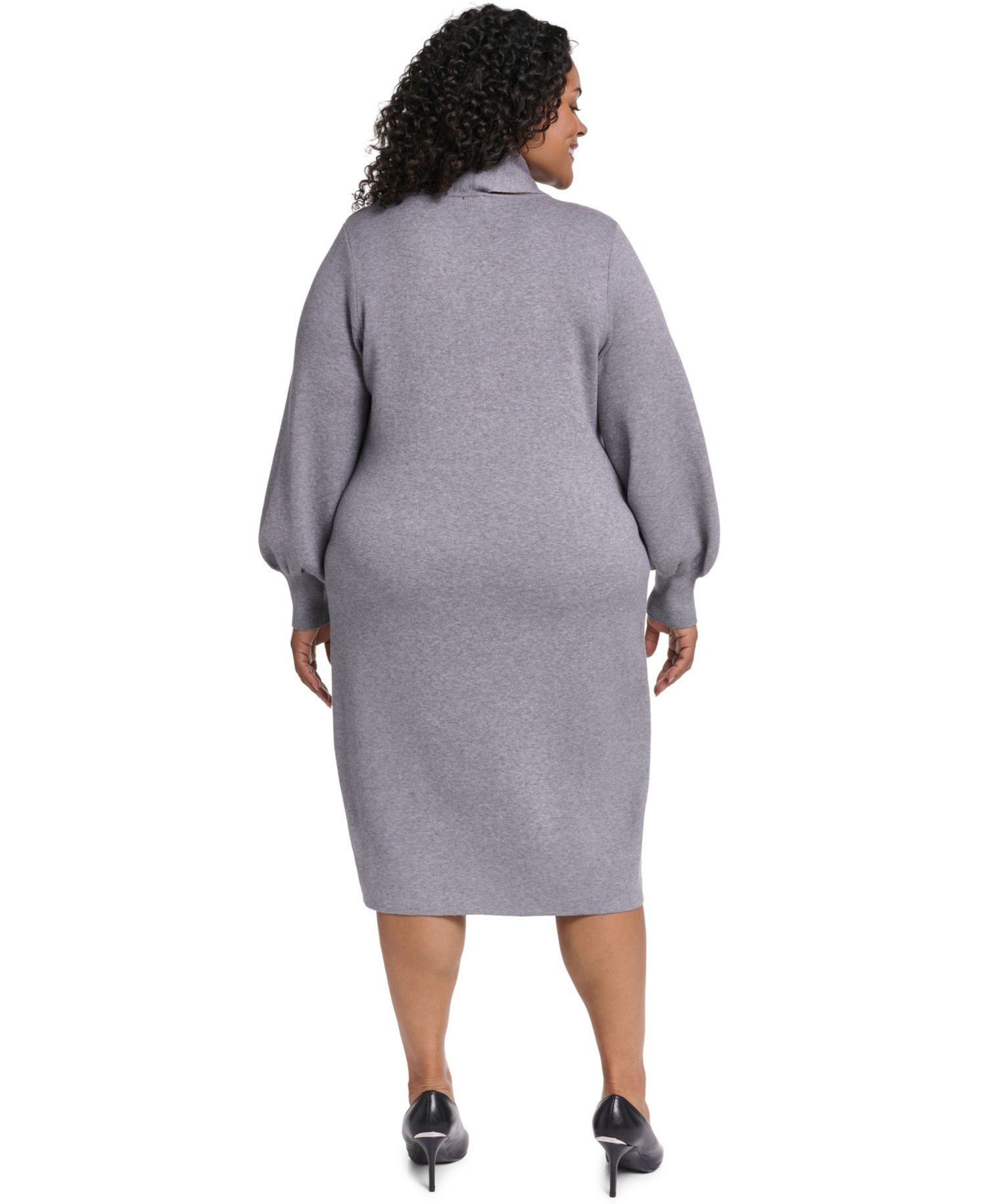 Plus Size V-Neck Long-Sleeve Scarf Midi Dress