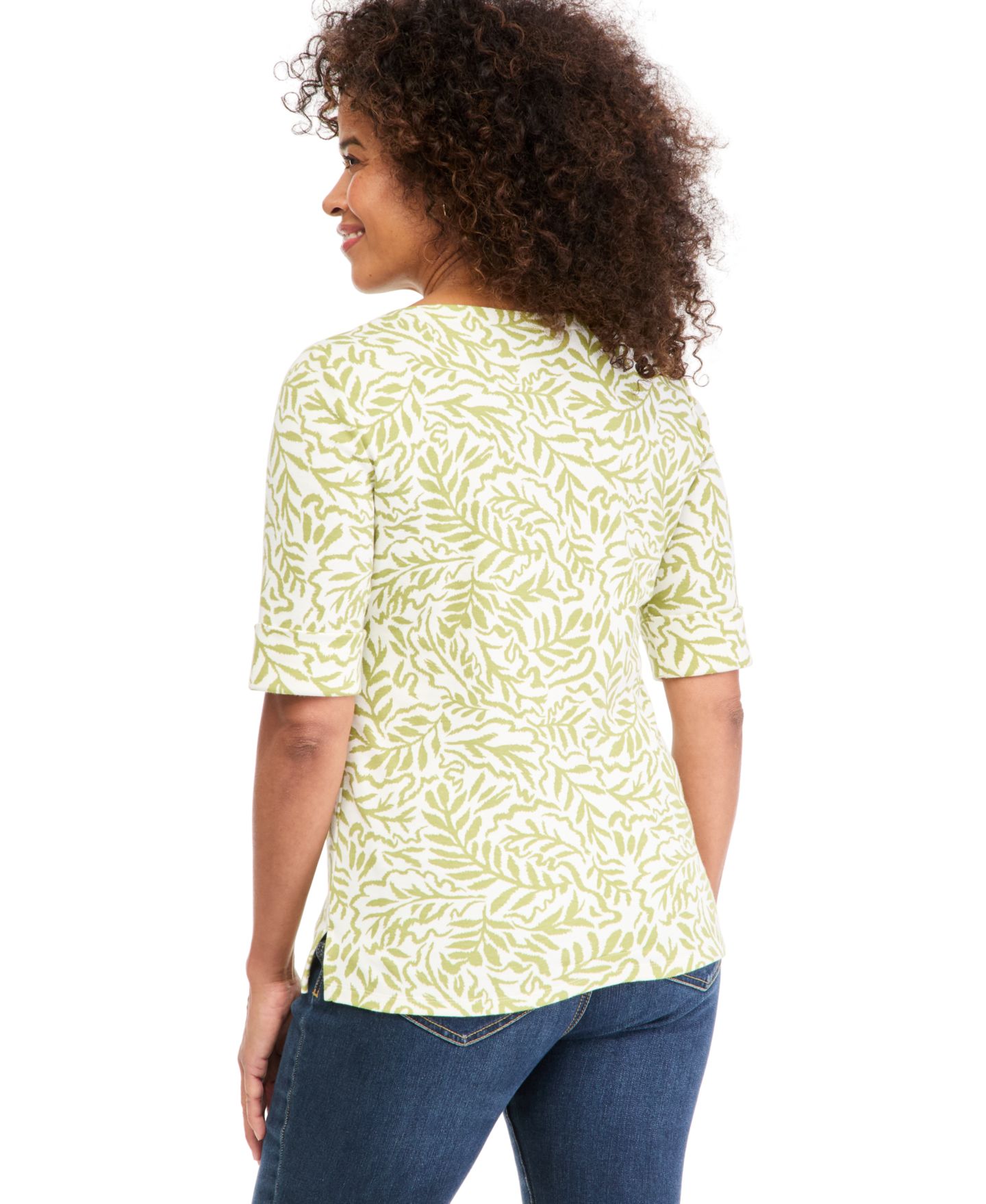 Женский топ Style & Co Printed Elbow Sleeve Boatneck, цвет: Ванильный — фото 4