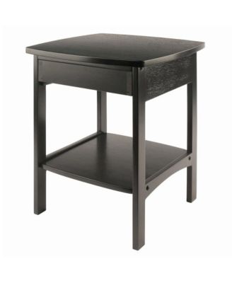 Mid Century Nightstand In Solid Wood Black Finish With Drawer And Shelf