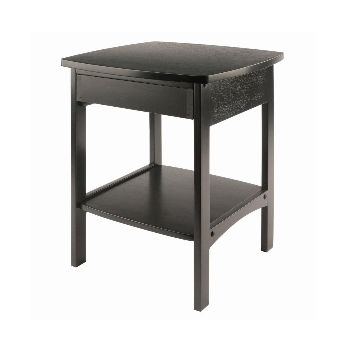 FurniFact Mid Century Nightstand In Solid Wood Black Finish With Drawer And Shelf - Black