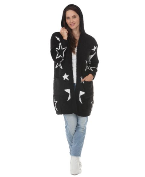 Женский кардиган White Mark Hooded Star-Print Wool, цвет: Чёрный