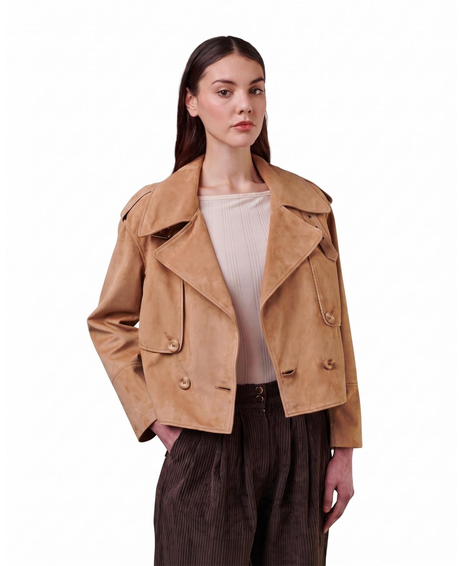 Women's Lydia Suede Cropped Trench-Style Jacket