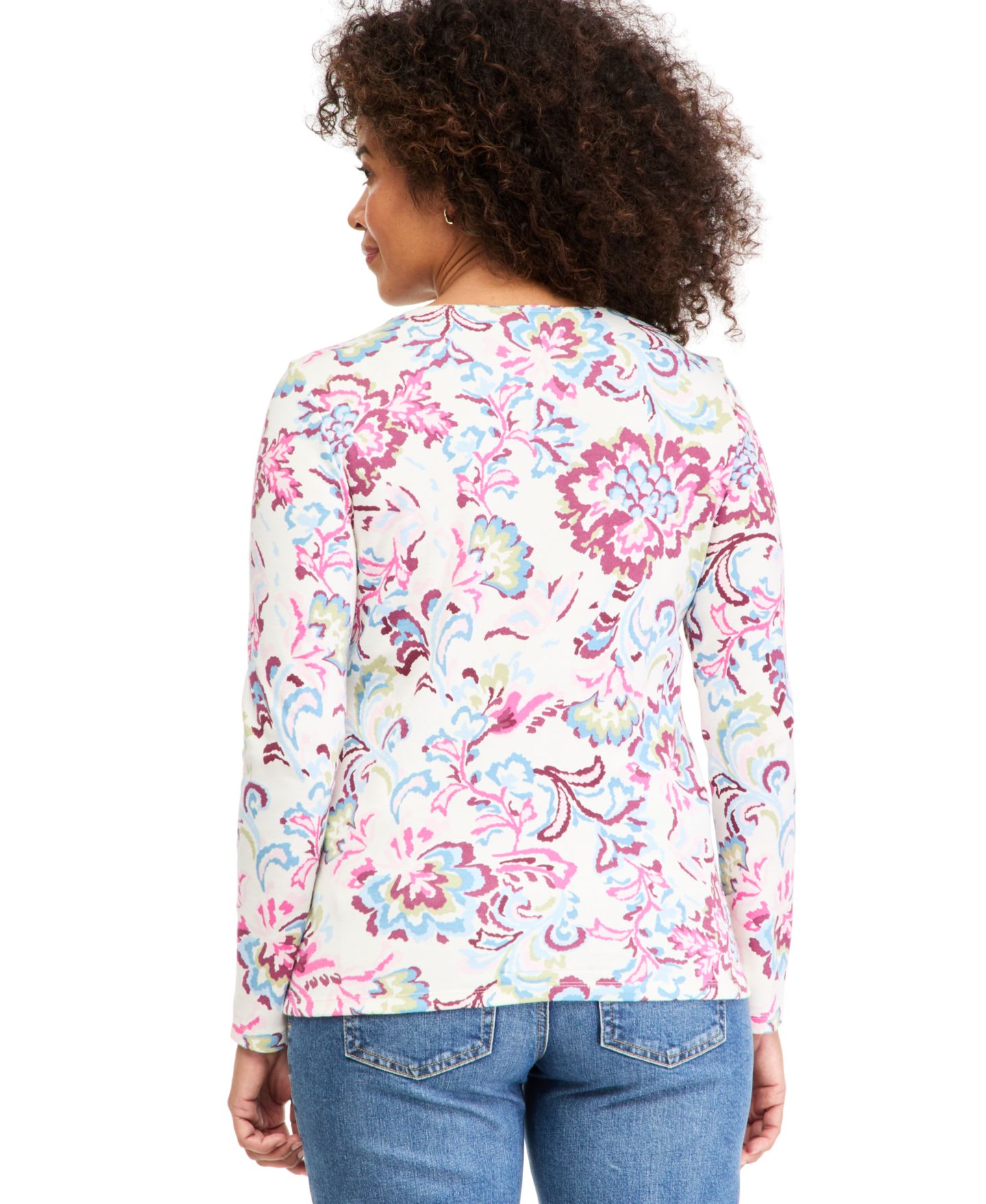 Женский топ Style & Co Printed Long-Sleeve Scoop Neck, цвет: Ванильный — фото 2