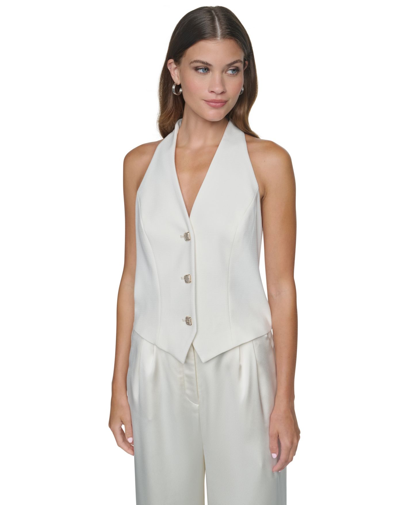 Женский комбинезон Halston Halter V-Neck Wide-Leg Jumpsuit, цвет: Состаренный белый — фото 2