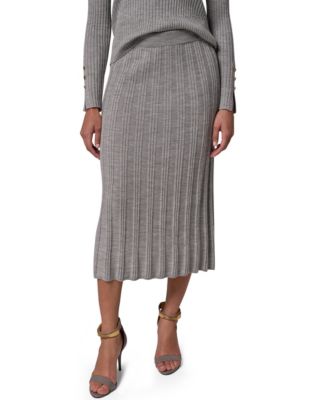 Women's Rib Stitch High-Waisted A-Line Wool Skirt