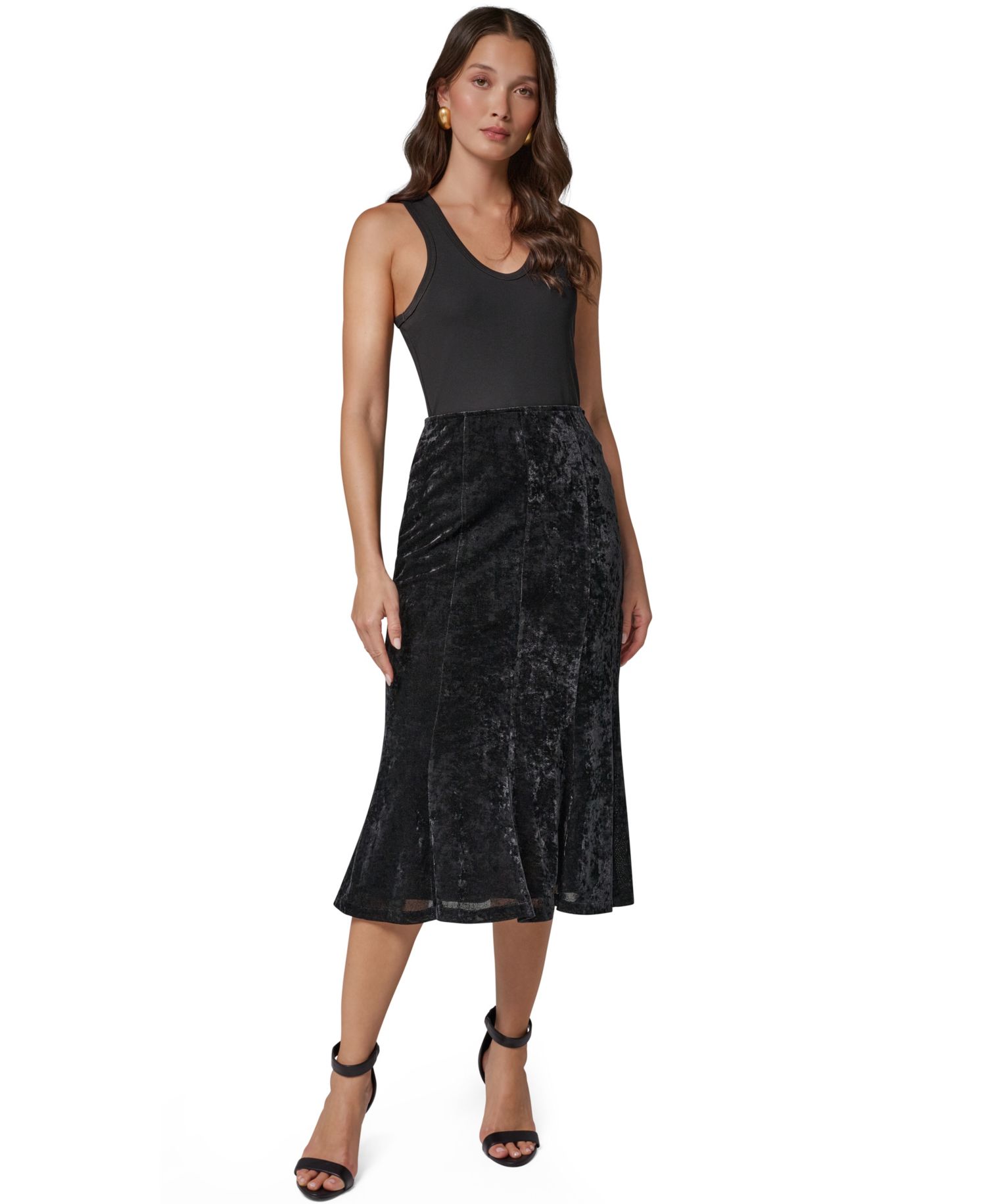 Women's Stretch High-Waisted Velvet Midi Skirt