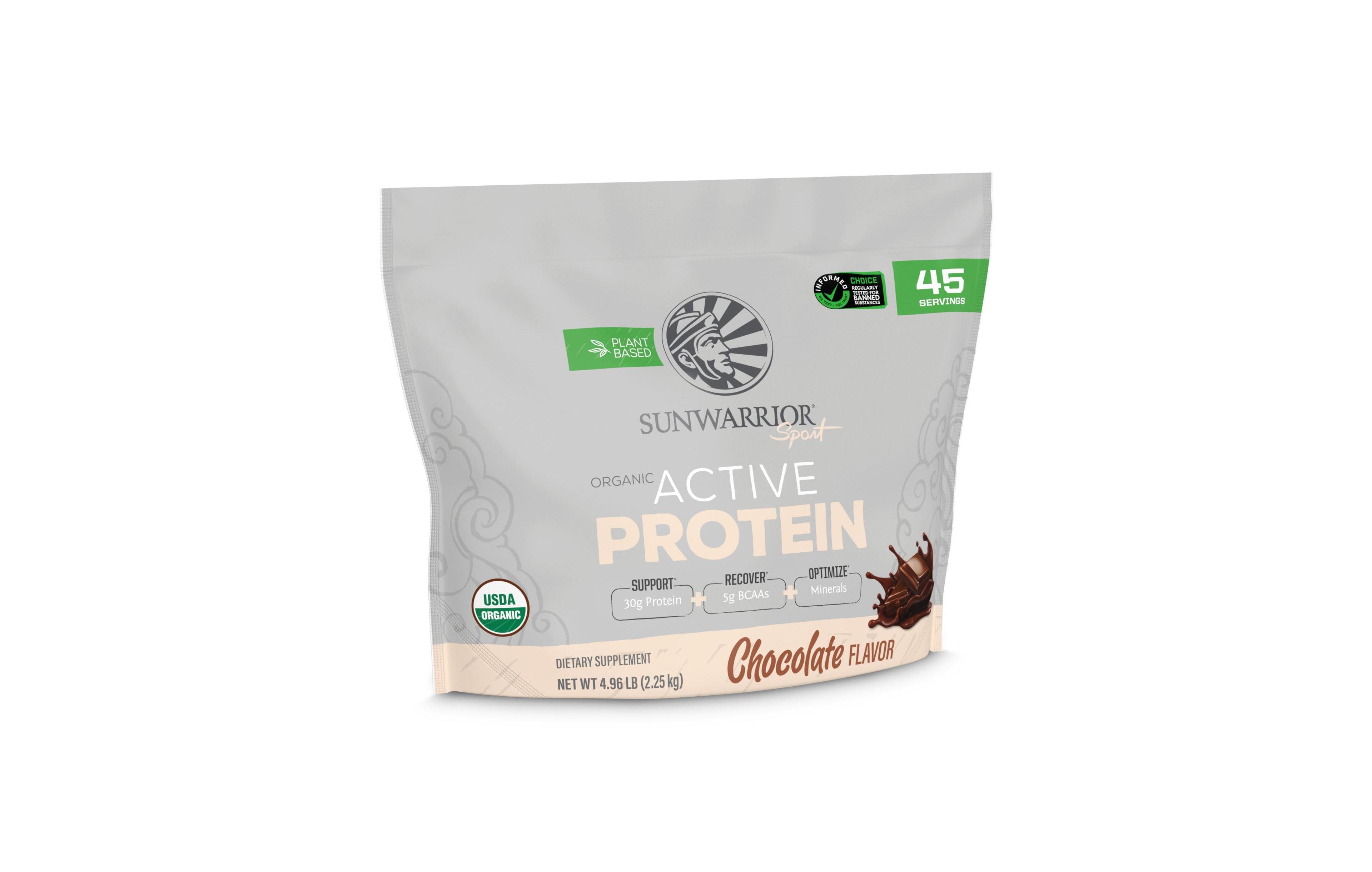 Sunwarrior Active Protein Powder, Chocolate Flavor with Rice, Pumpkin and Pea Protein, 45 Servings