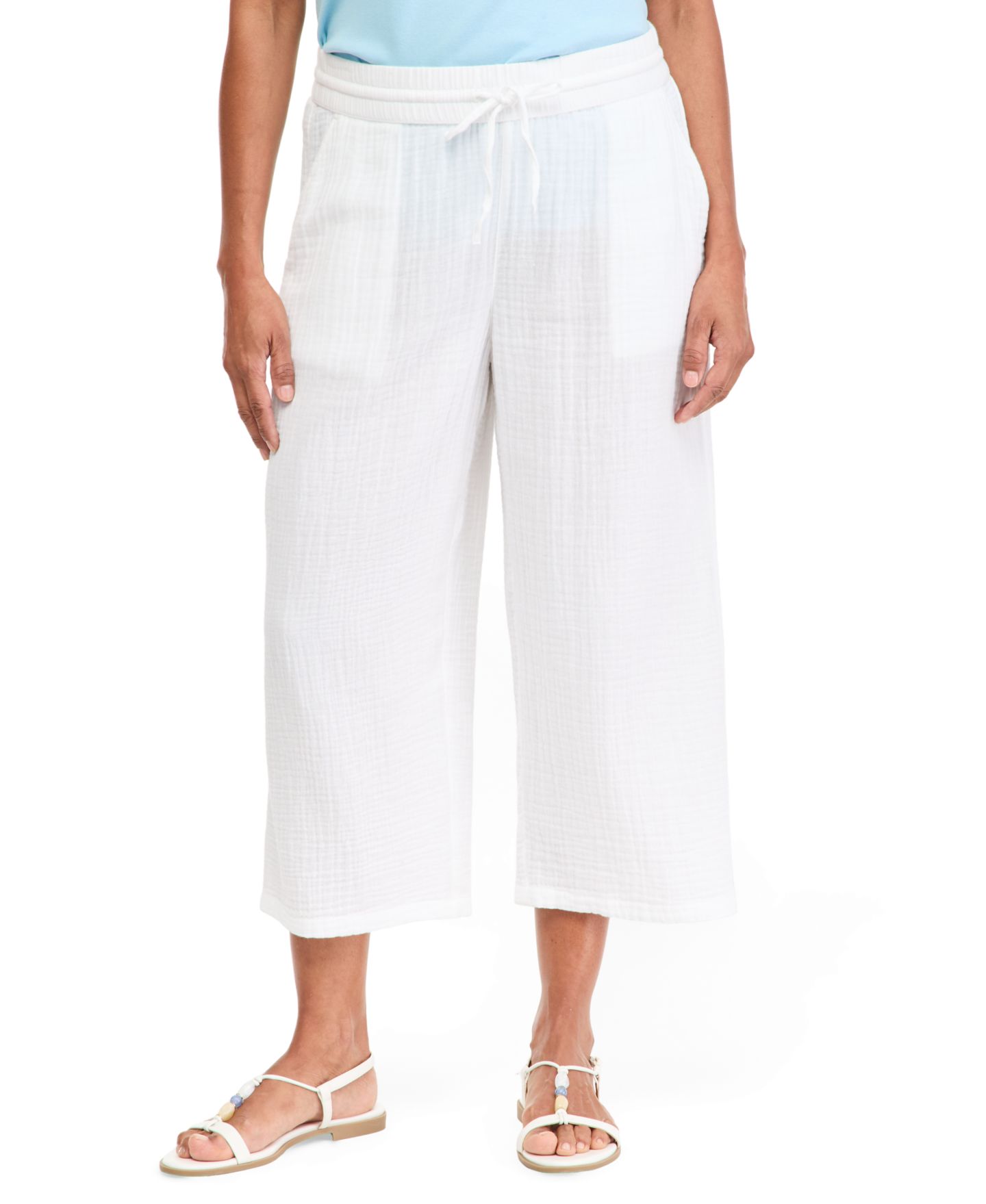 Женские брюки Style & Co Cotton Gauze Wide-Leg Pull-On Capris, цвет: Яркий белый — фото 3
