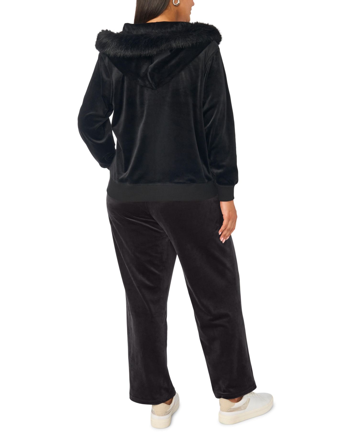Plus Size Zip-Up Hooded Velvet Hoodie