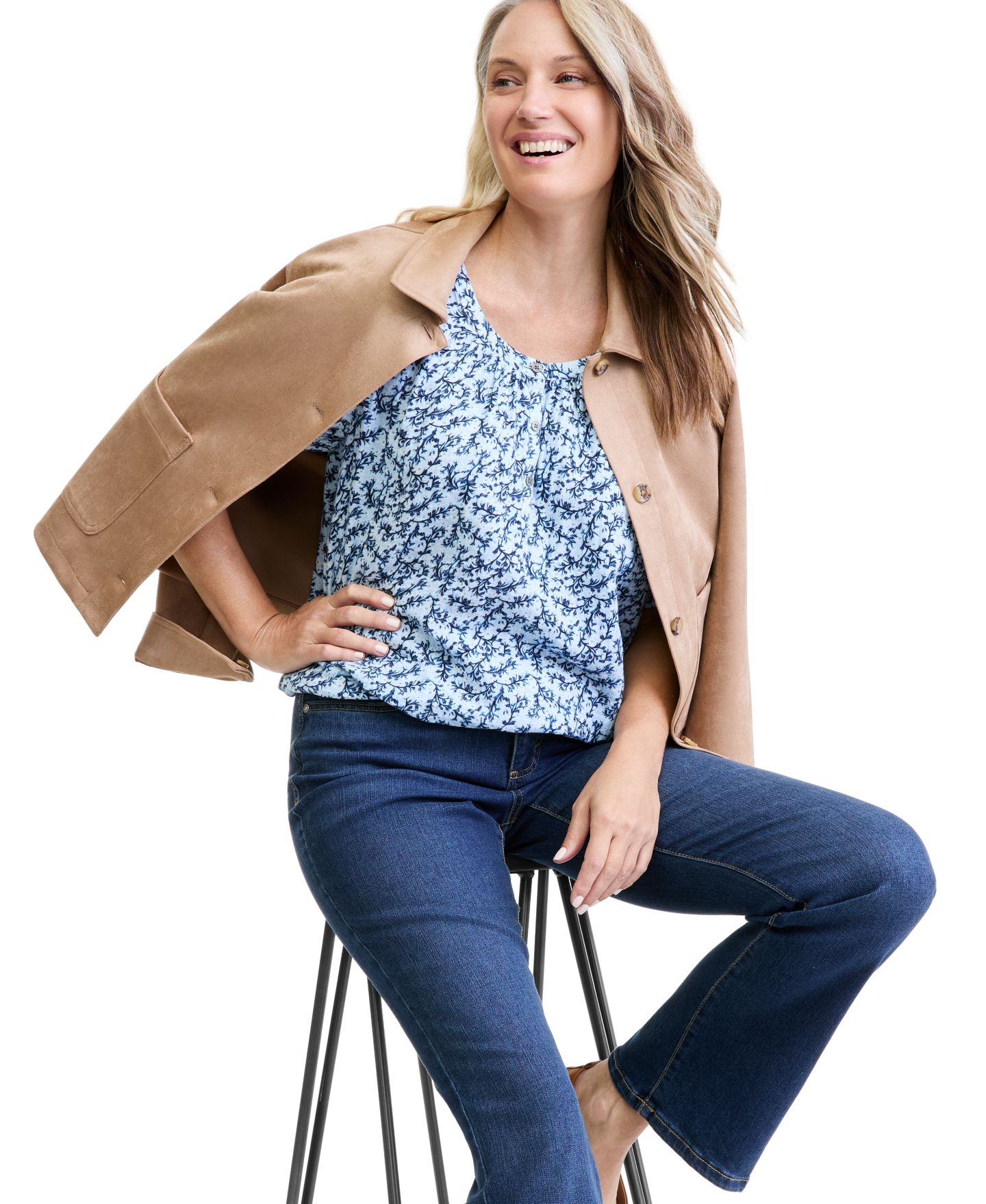 Женский топ Style & Co Printed Cotton Gauze Bubble, цвет: Синий — фото 2