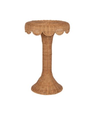 Teramo Rattan Side Table Rattan, Circle End Table, Wavy Tabletop Edge, Structural Metal Framing, Flared Pedestal Table Base