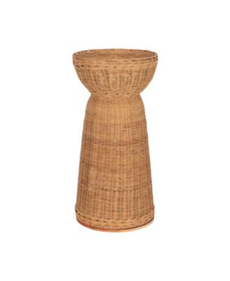 Thatch Rattan Drink Table Rattan, Use as Indoor Plant Stand or Entryway Pedestal Table, Sturdy Metal Framing
