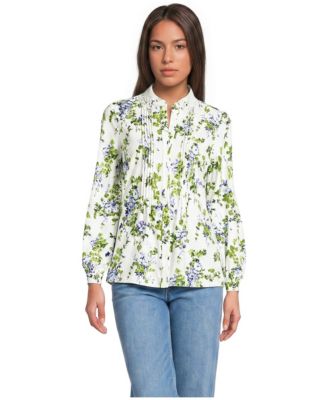 Women's Long-Sleeve Pintuck Lace Blouse