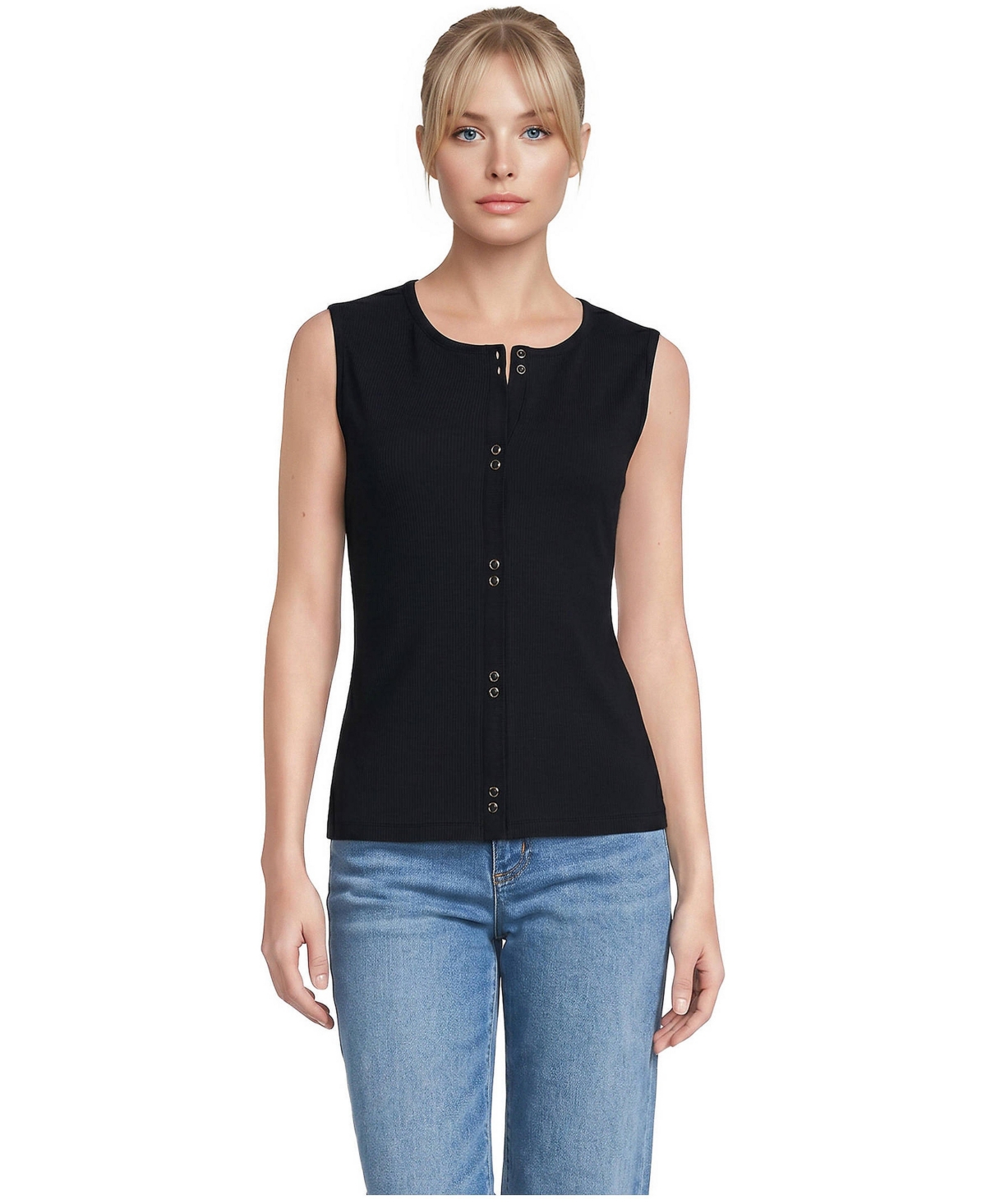 Lands' End Women's Ribbed Button Tank
