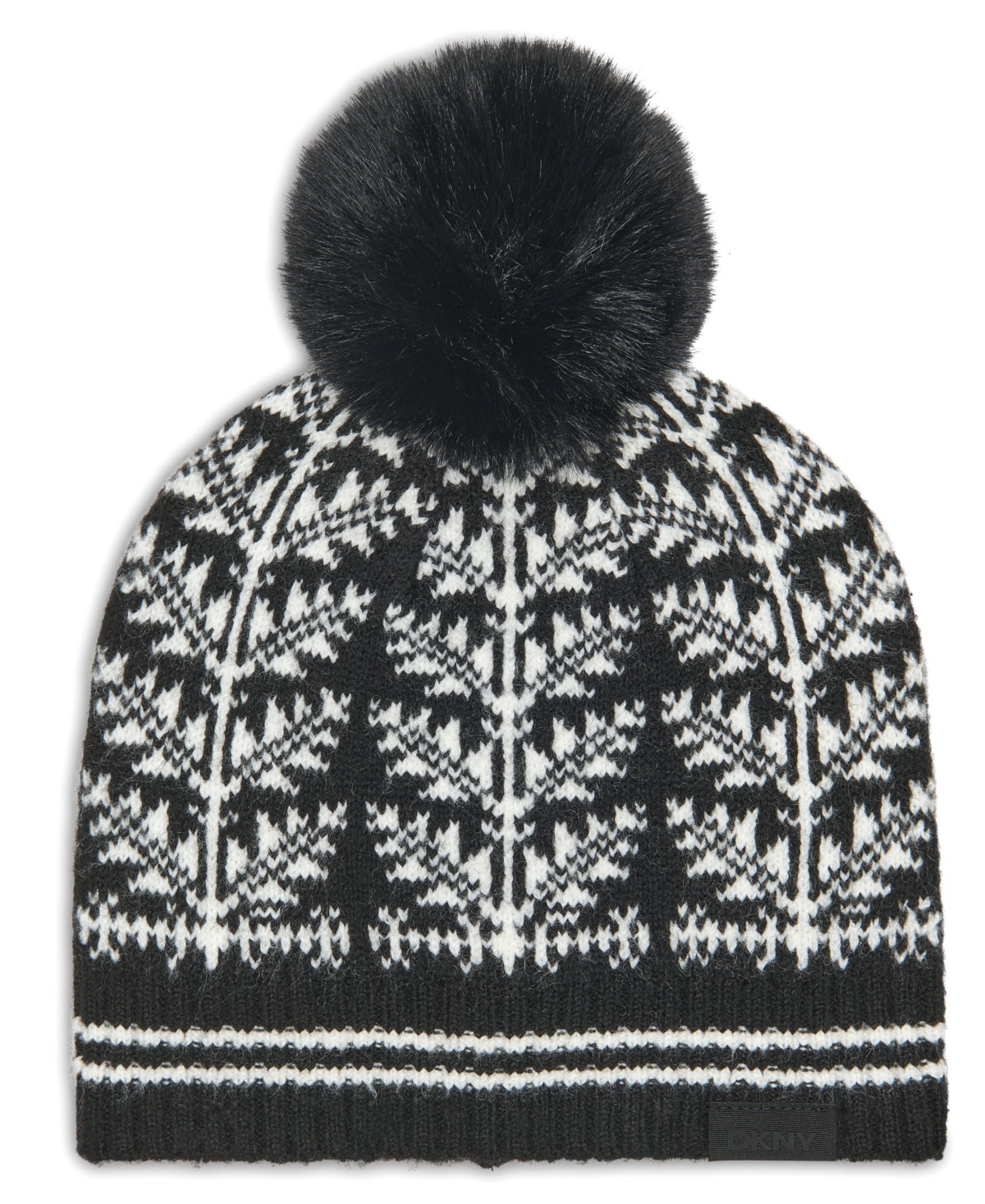 Dkny Pom Pom Fair Isle Inspired Beanie - Black