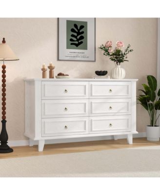 6-Drawer Dresser 47.2 Inch Wide Retro Wood Storage Chest with Metal Handles Anti-Tip for Bedroom Entryway Living Room