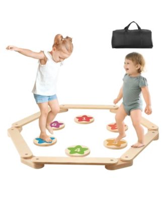 Rearrangeable Wooden Balance Beam Stepping Stones 6-Piece Gross Motor Obstacle Course, Ages 2-6