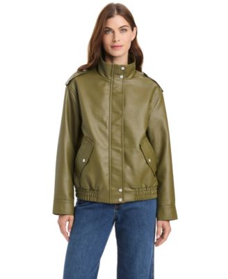 Women's Textured Faux Leather Bomber Jacket