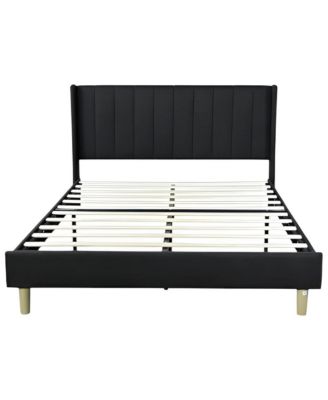 Linen Platform Bed Frame with Upholstered Headboard for Bedroom