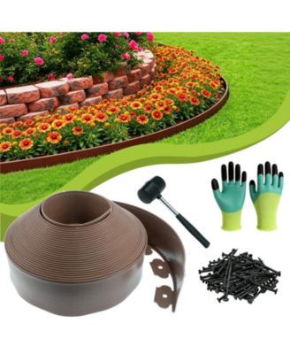 No Dig Landscape Edging Kit 4IN X 66FT 100 Spikes Hammer Gloves