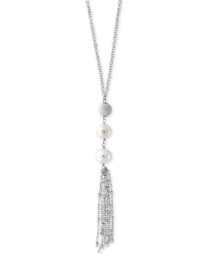 image of Pearl Lace by Effy Freshwater Pearl (9mm) Tassel Necklace in Sterling Silver
