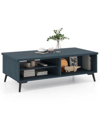 2 Tier Mid Century Modern Coffee Table with Storage Shelves Compartments
