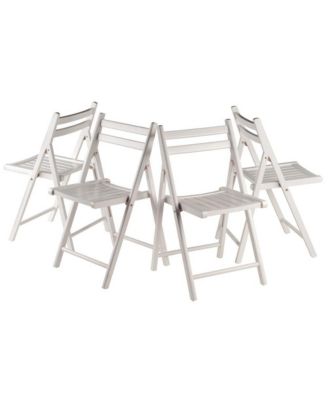 4 Pieces Folding Chair Set, White Solid Wood, Portable Seating