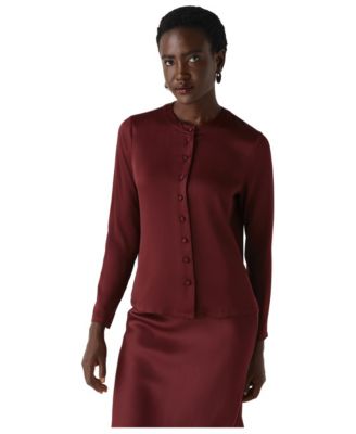 Women's Efie Satin-Back Crepe Collarless Long-Sleeve Blouse