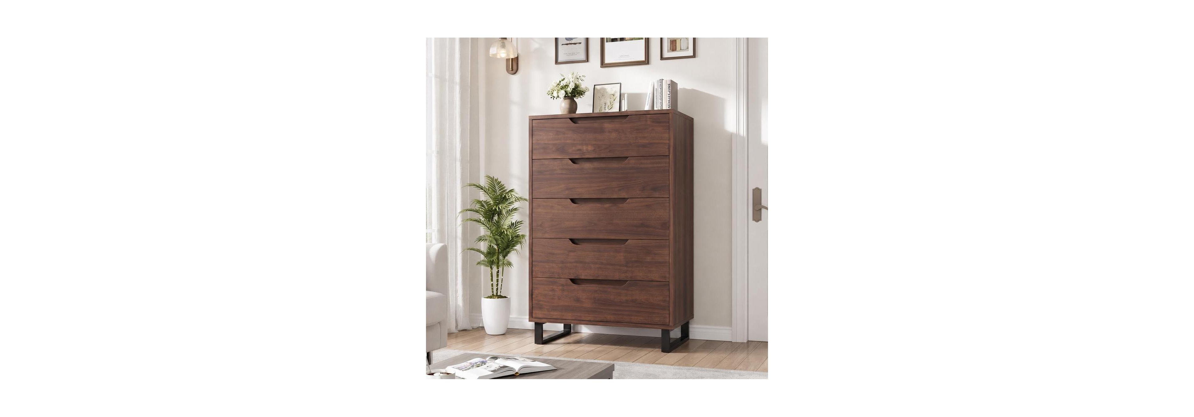 gaomon 5-Drawer Dresser for Bedroom, 50.5" Tall, Wooden Storage Chest, Freestanding Vertical Drawer Unit for Living Room