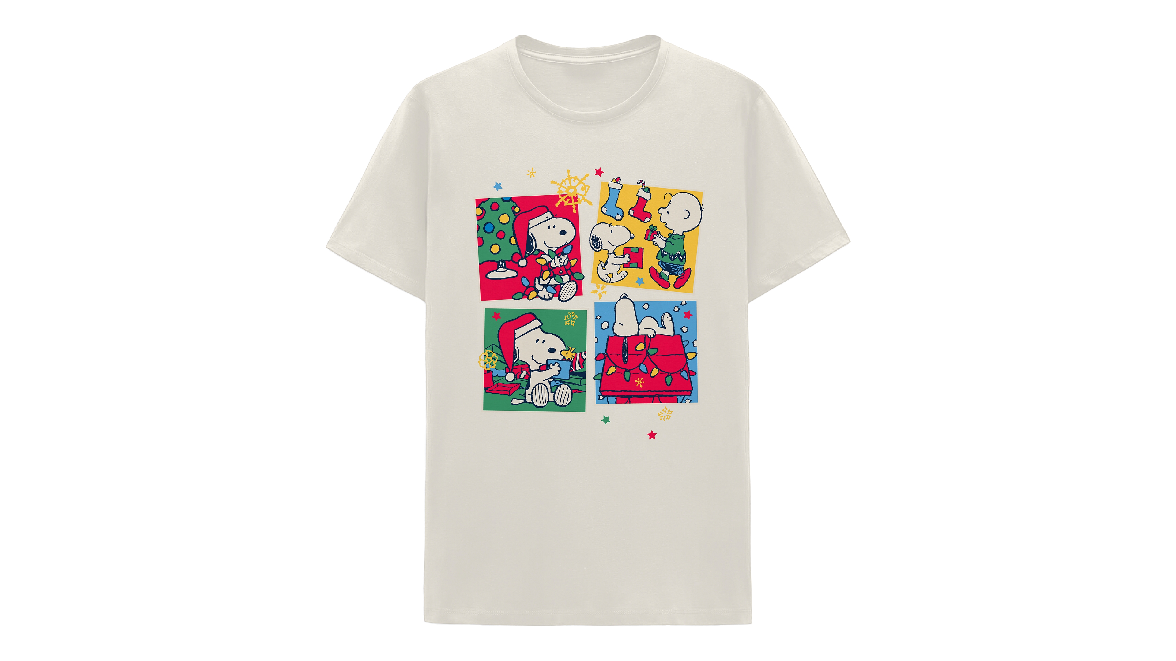 Hybrid Apparel Men's Snoopy Christmas Squares Graphic Holiday Crew Neck T-Shirt