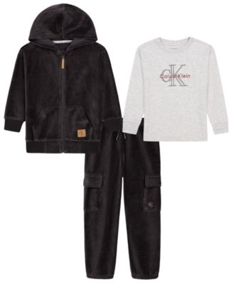 Boys' 2T-7 Long-Sleeve Hooded Zip-Up T-Shirt, Hoodie Jacket and Cargo Joggers, 3-Piece Set