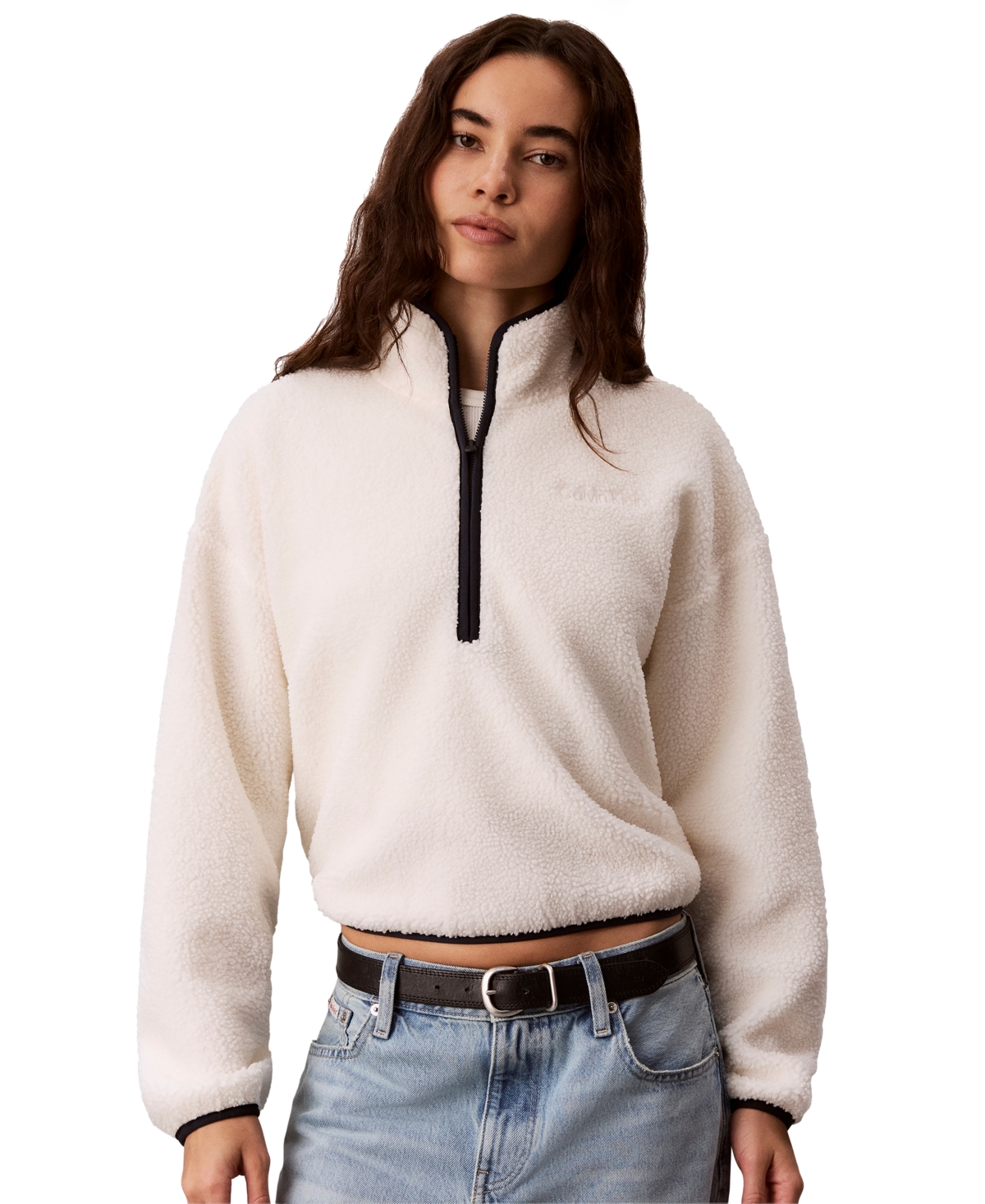 Calvin Klein Performance Women's Sherpa 1/4-Zip Mock-Neck Pullover - Tofu