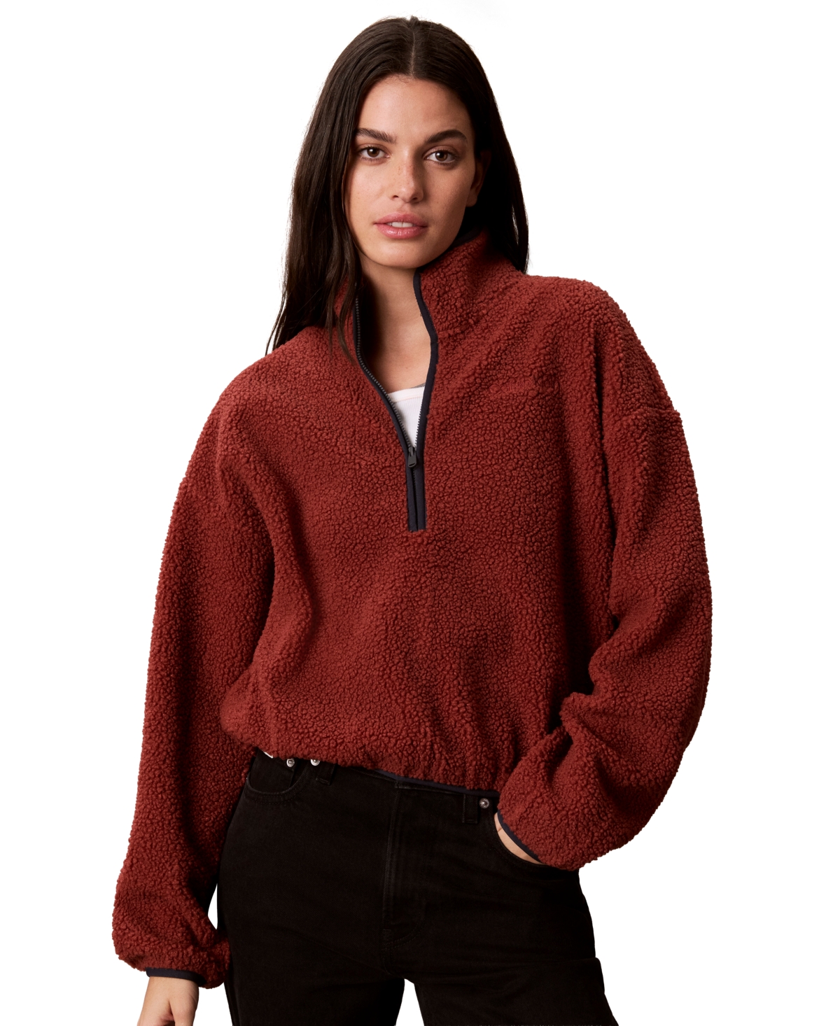 Calvin Klein Performance Women's Sherpa 1/4-Zip Mock-Neck Pullover - Spiced Apple