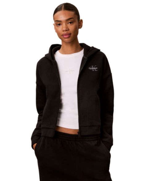 Женское худи Calvin Klein Performance Monogram Brushed French Terry Full-Zip, цвет: Чёрный