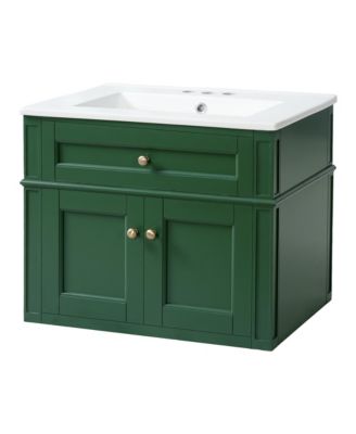 24 Inch Wall Mounted Modern Bathroom Vanity with Ceramic Sink Tip Out Drawer Soft Close Hinges 2 Doors Back Open Structure