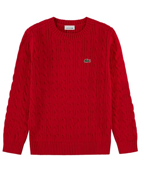 Свитер Lacoste Cable-Knit Crewneck для мальчиков, цвет: Lacoste Rouge