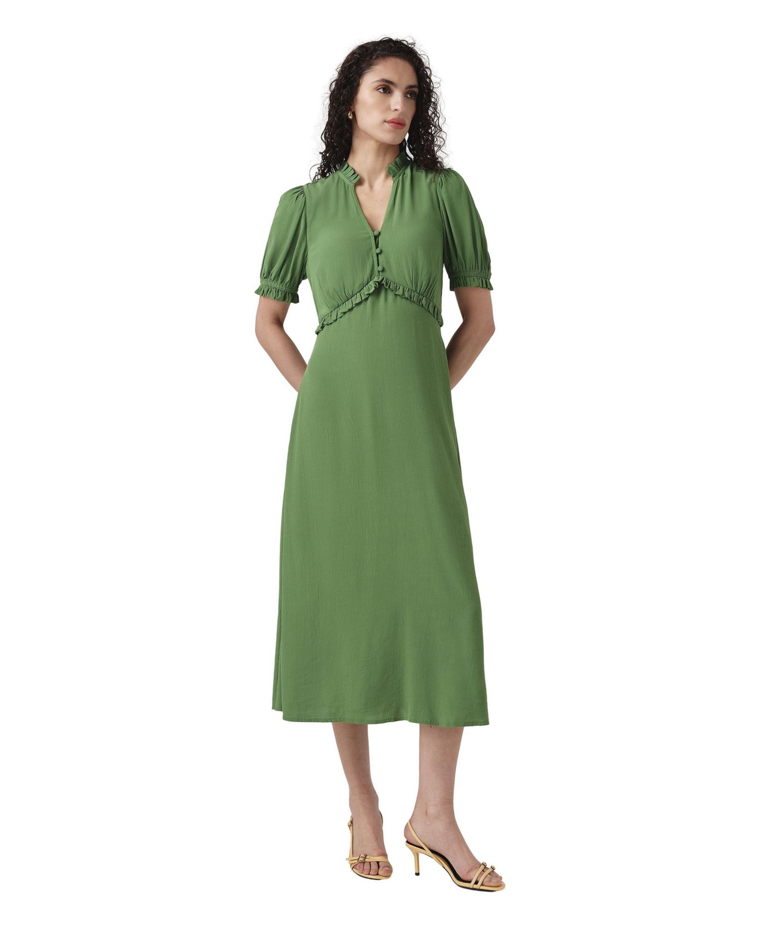 Women's Jolene Empire Waist Puff Sleeve V-Neck Midi Dress