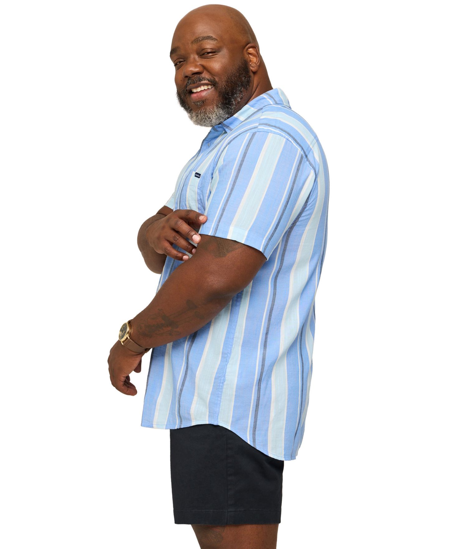 Мужская рубашка Chubbies Big & Tall The Barnwood Short-Sleeve Striped Classic-Fit, цвет: Яркий синий — фото 3