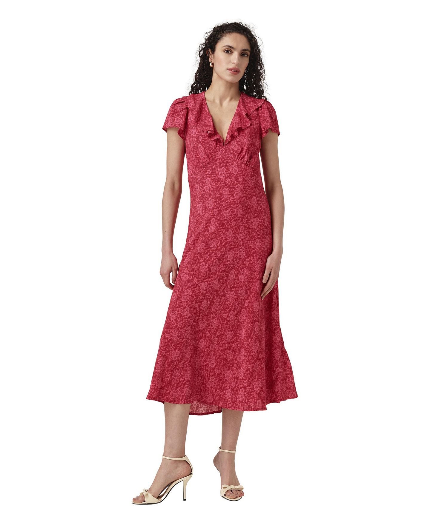 Женское платье Ghost London Kimmy Floral-Print Empire-Seam Midi, цвет: Розовый с принтом — фото 1