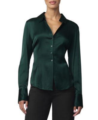 Women's Cora Slim Fit Long-Sleeve Collared Satin Blouse