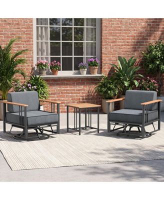 Luxury 3 Pieces Outdoor Conversation Set with Swivel Rocking Chairs, Deep Seating Patio Furniture Set