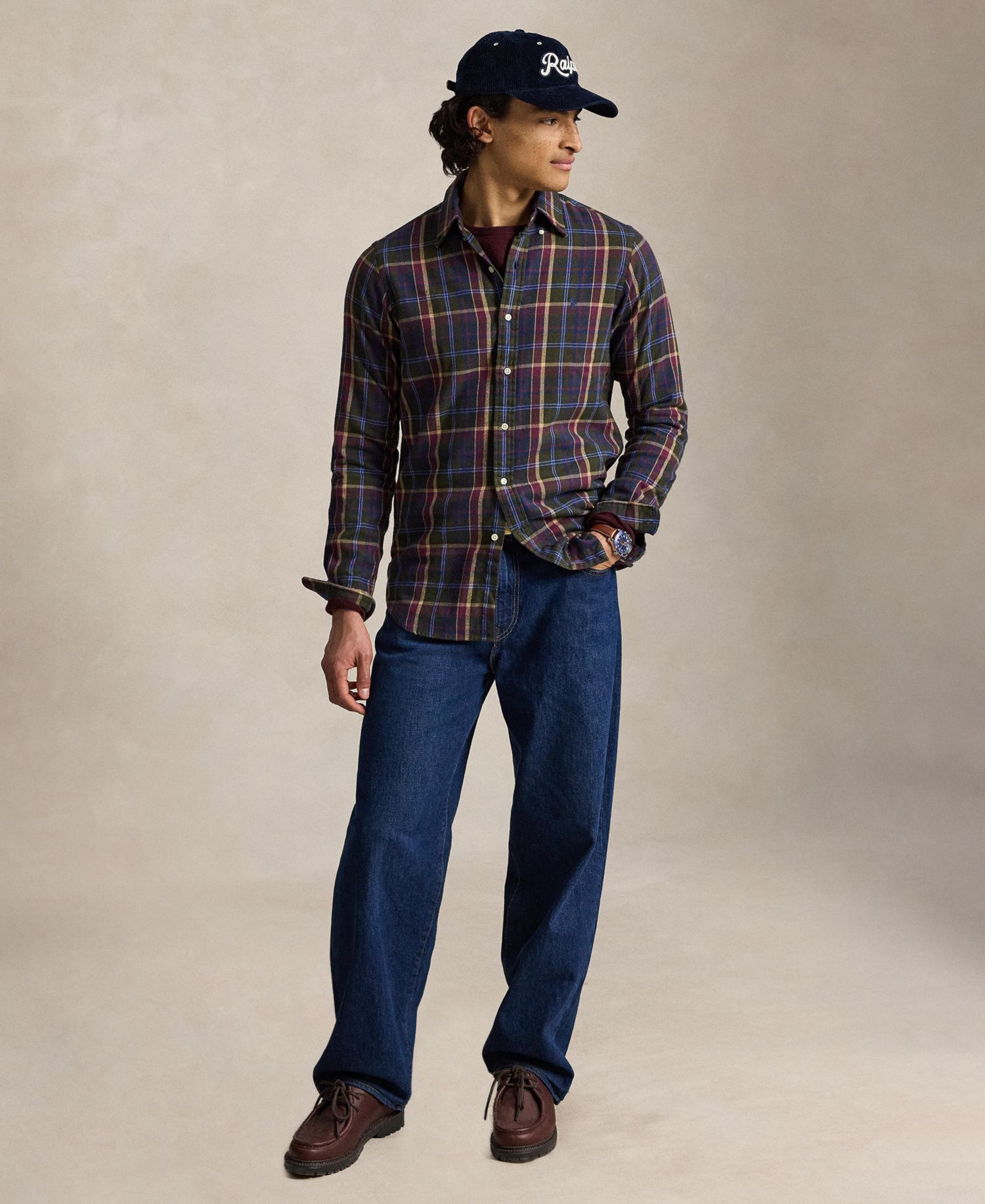 Men's Long-Sleeve Plaid Brushed Flannel Shirt