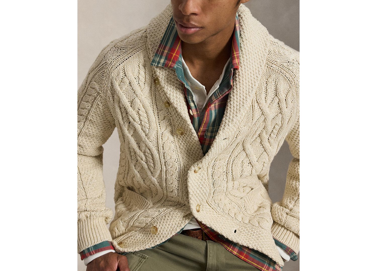 Men's Cable-Knit Shawl Collar Cardigan