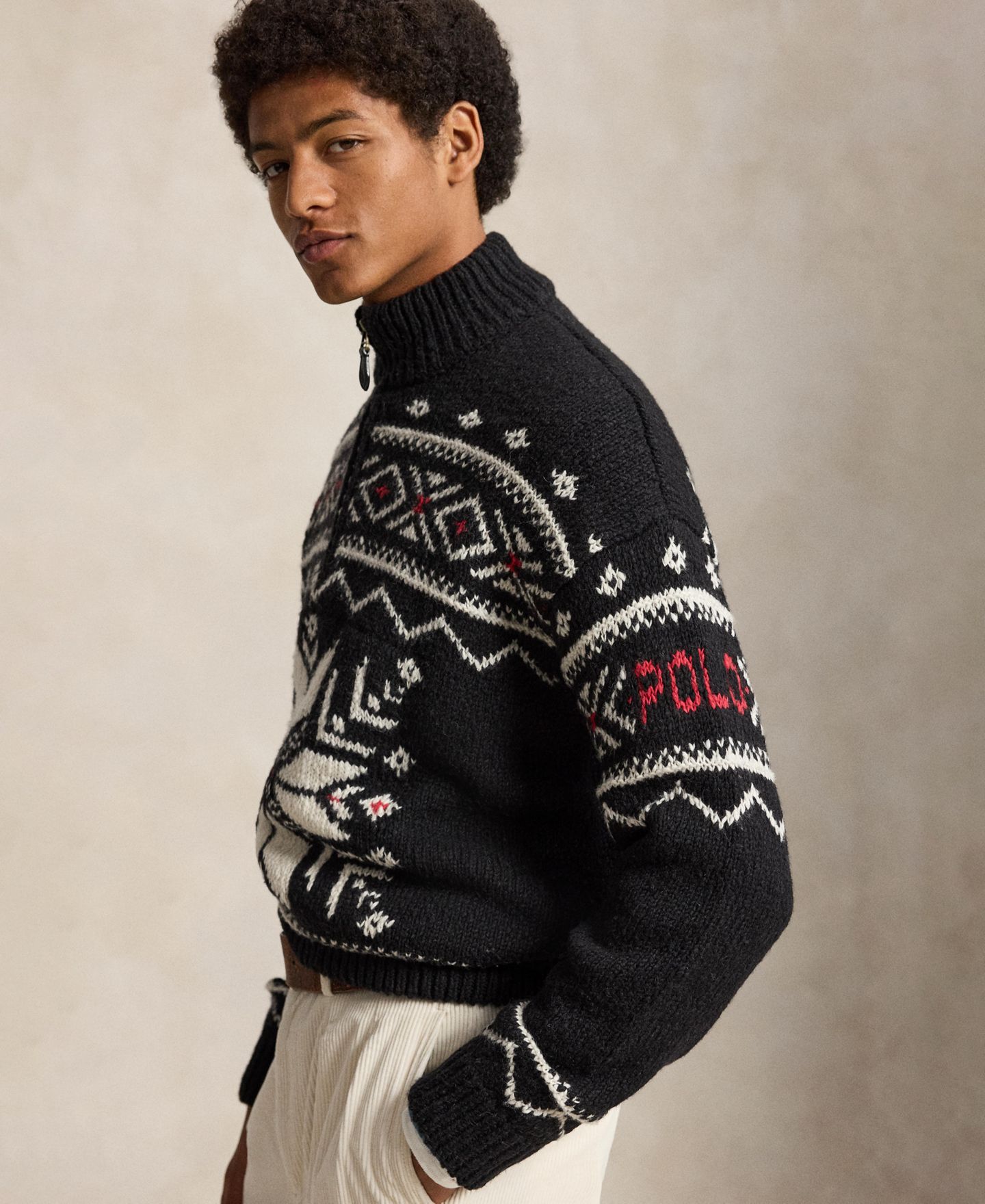 Мужской свитер Polo Ralph Lauren Fair Isle Quarter-Zip, цвет: Чёрный комбинированный — фото 3