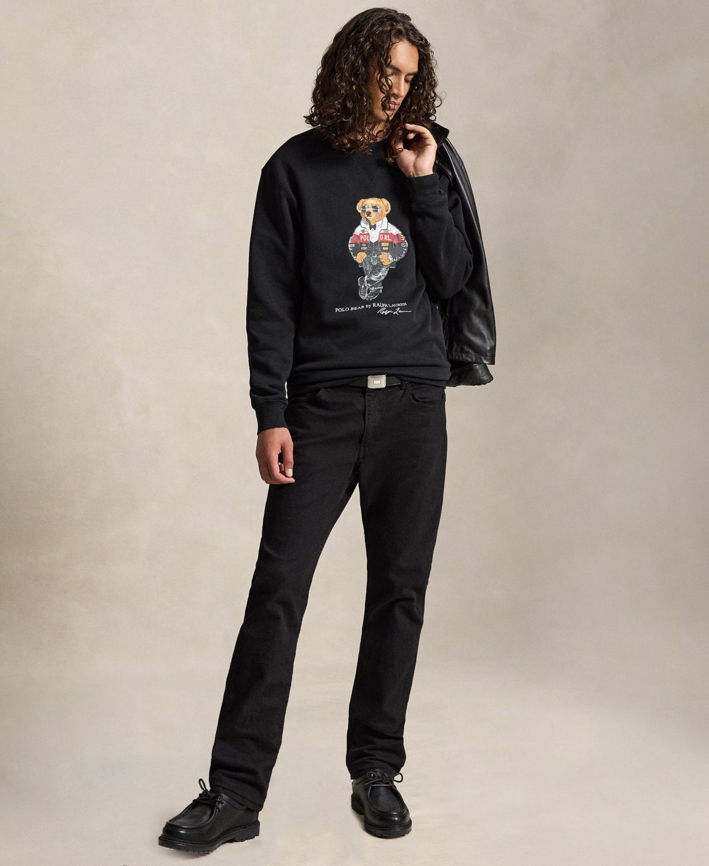 Мужская толстовка Polo Ralph Lauren Big & Tall Polo Bear Graphic Fleece Crewneck Pullover, цвет: Чёрный — фото 2